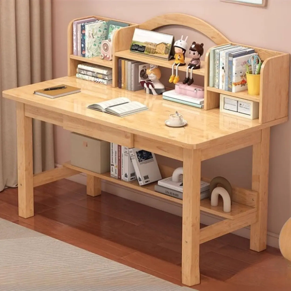 Fixed Height Wood Storage Writing Desk with Shelves Image - 1