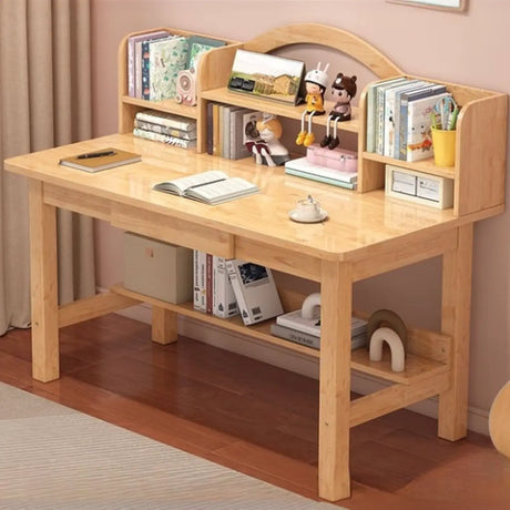Fixed Height Wood Storage Writing Desk with Shelves Image - 1