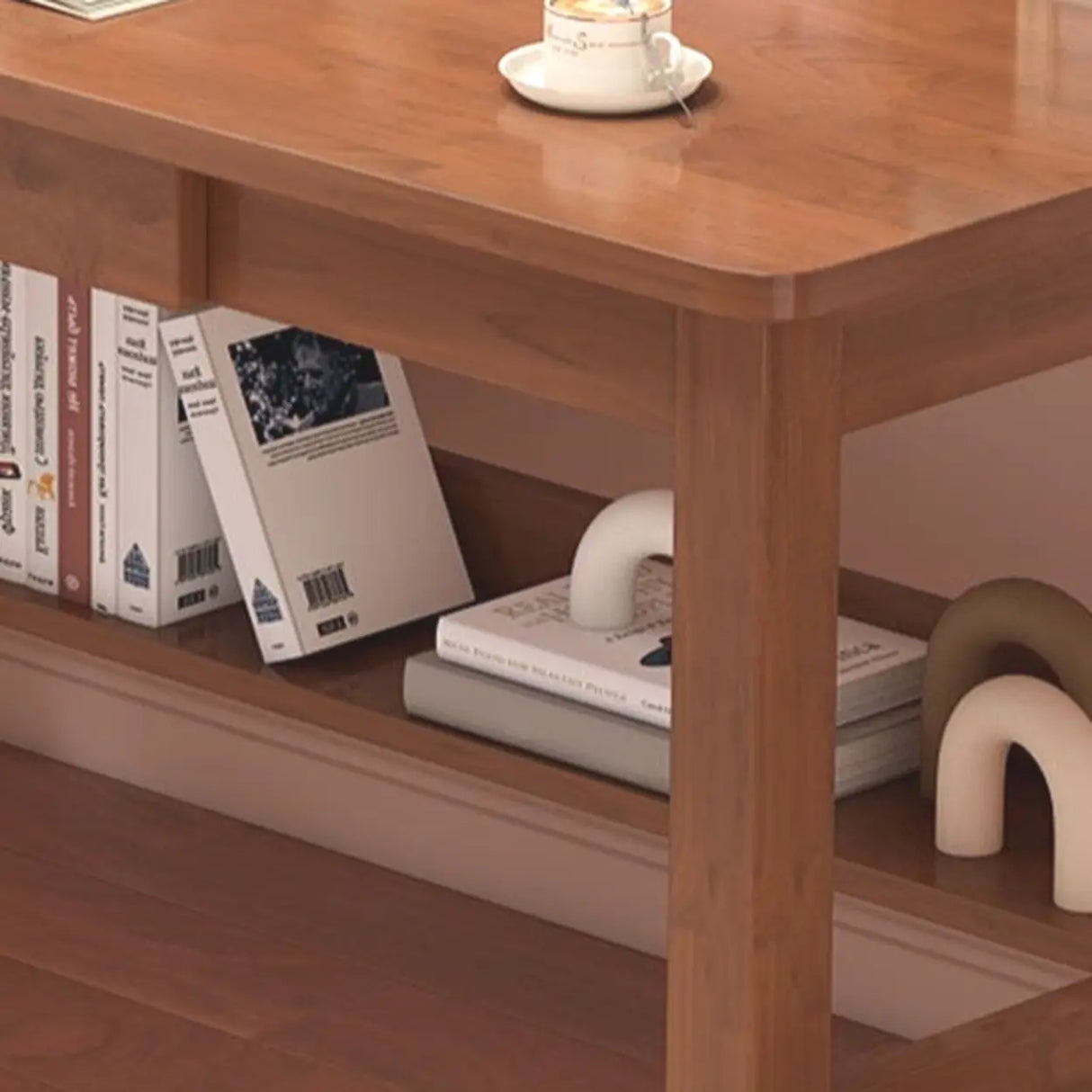 Fixed Height Wood Storage Writing Desk with Shelves Image - 10