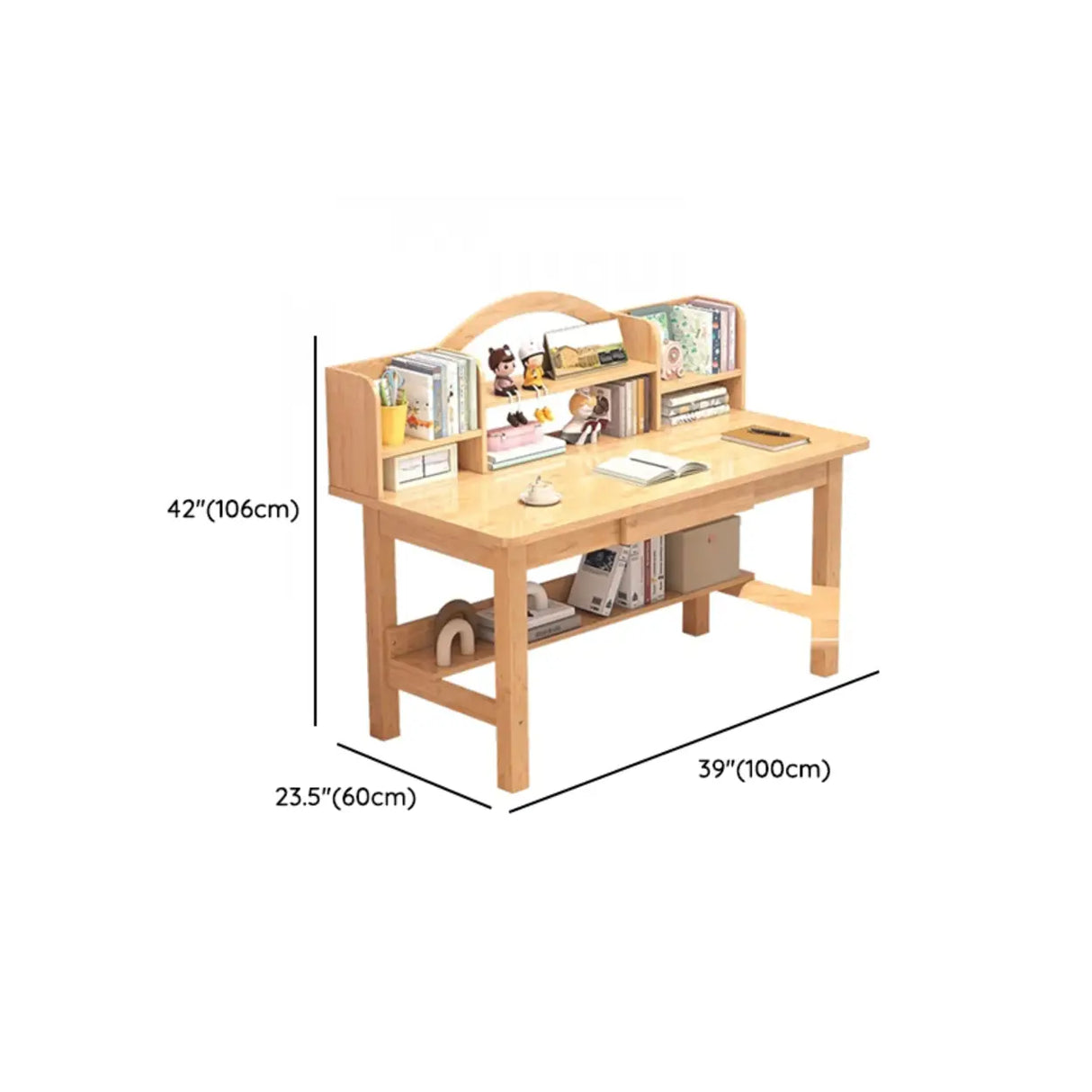 Fixed Height Wood Storage Writing Desk with Shelves Image - 19