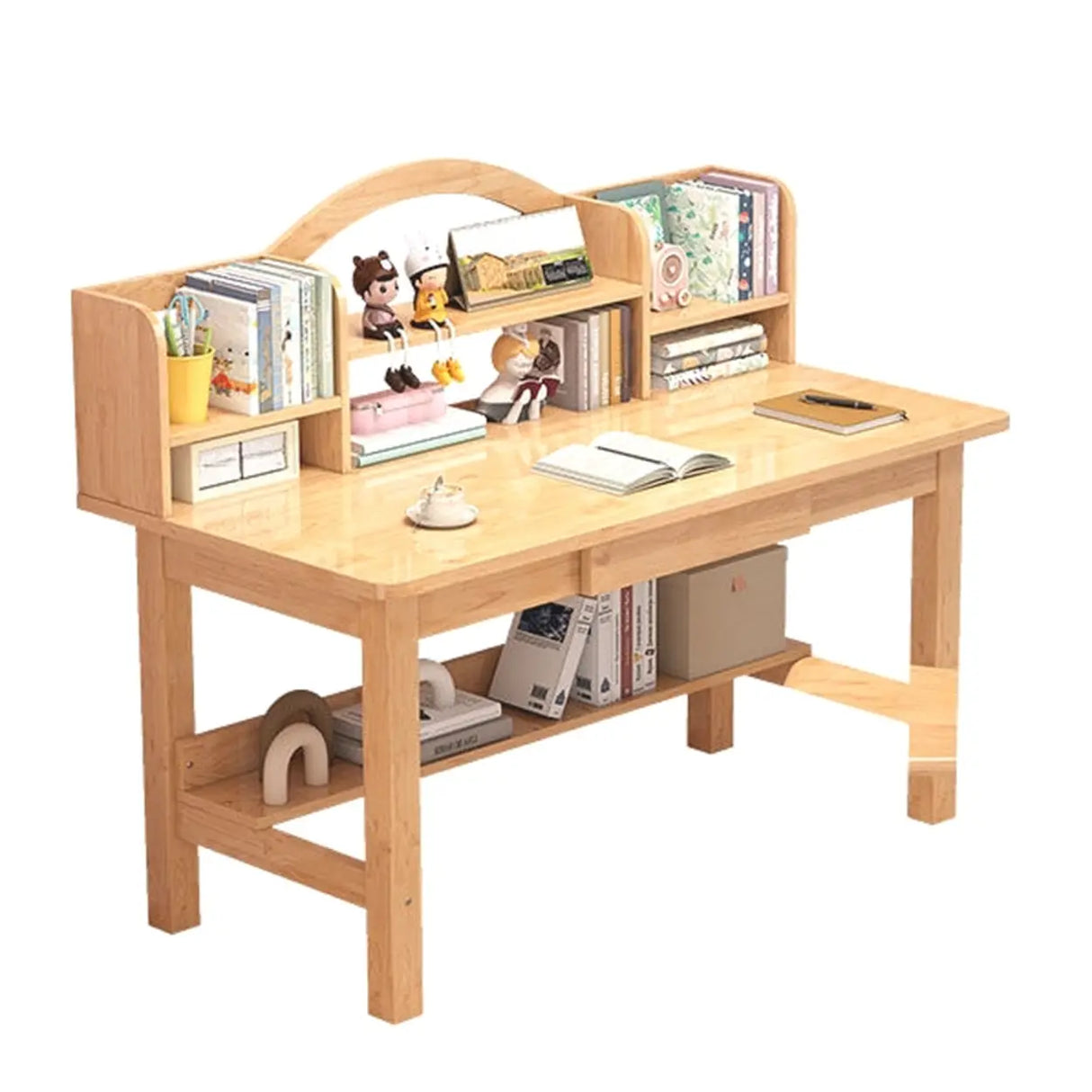 Fixed Height Wood Storage Writing Desk with Shelves Image - 3