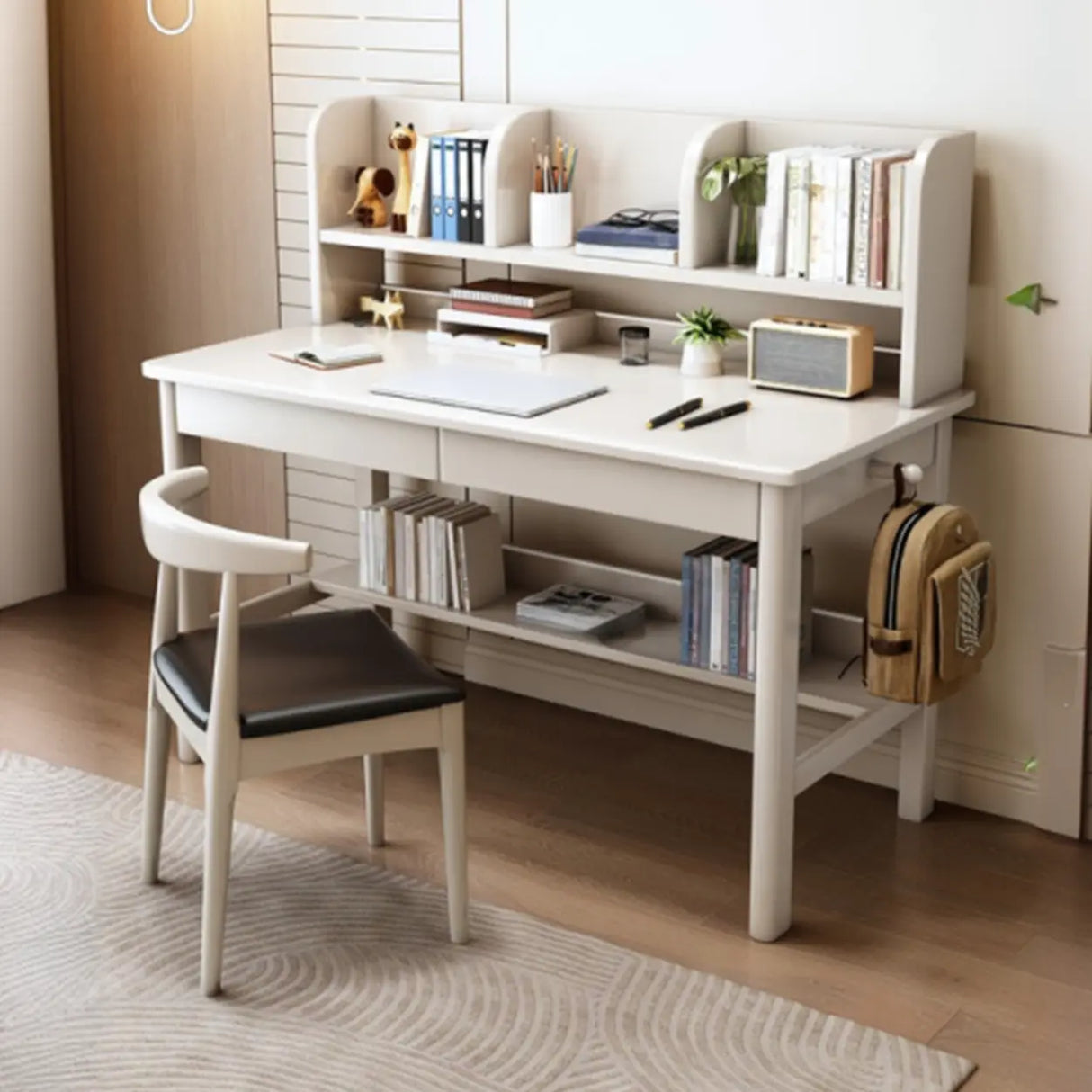 Fixed Wood Kids Writing Desk with Shelves and Hutch Image - 1