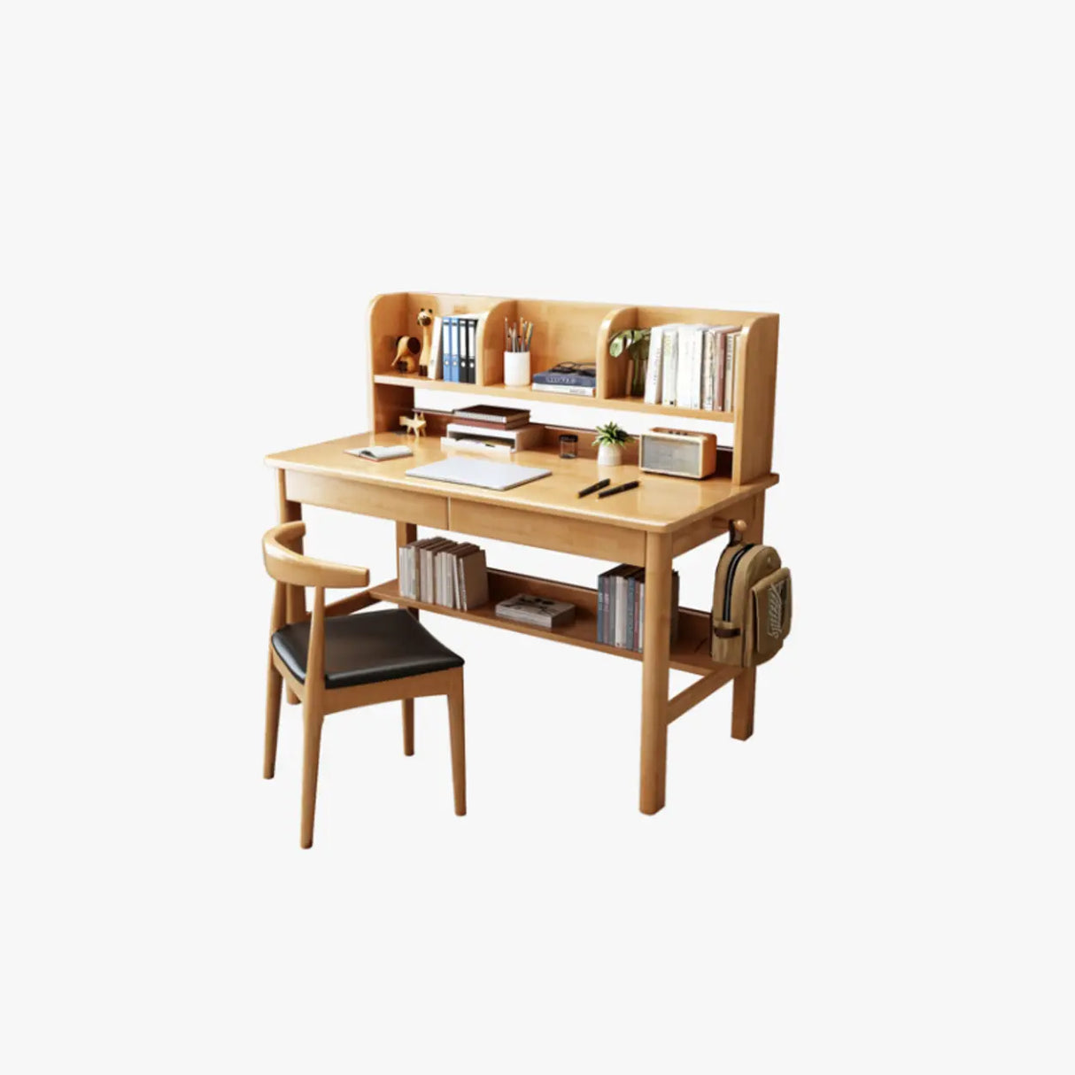Fixed Wood Kids Writing Desk with Shelves and Hutch Image - 13
