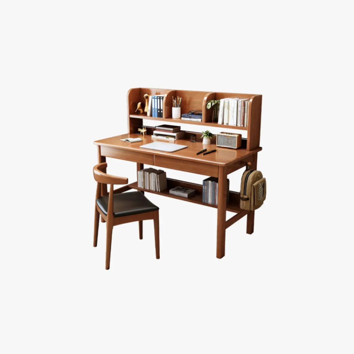 Fixed Wood Kids Writing Desk with Shelves and Hutch Image - 14