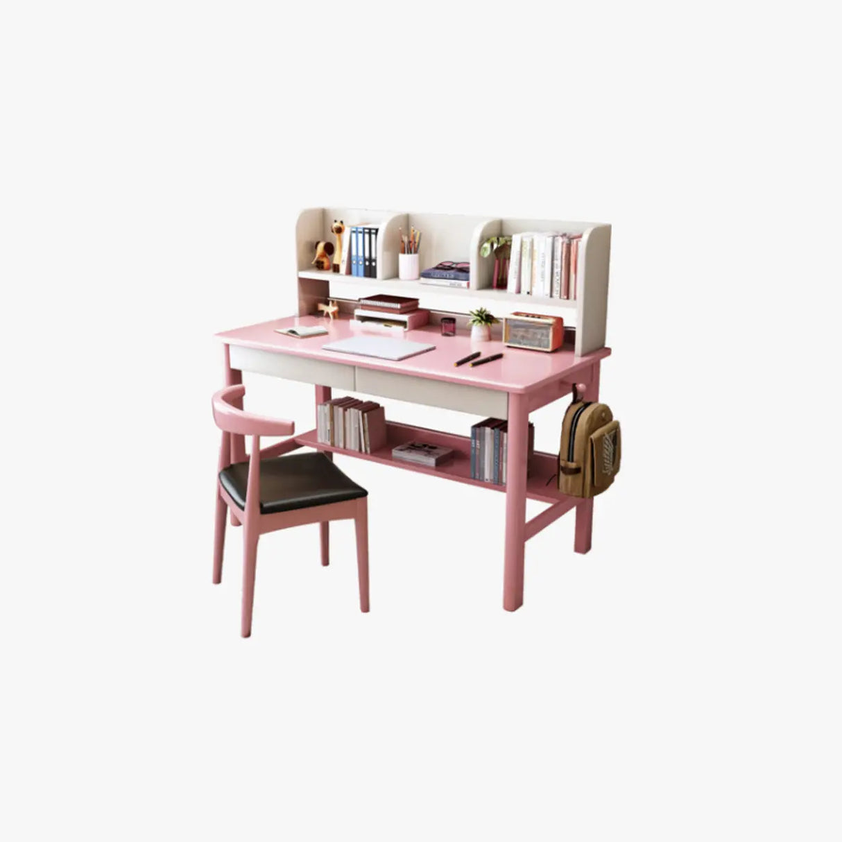 Fixed Wood Kids Writing Desk with Shelves and Hutch Image - 15