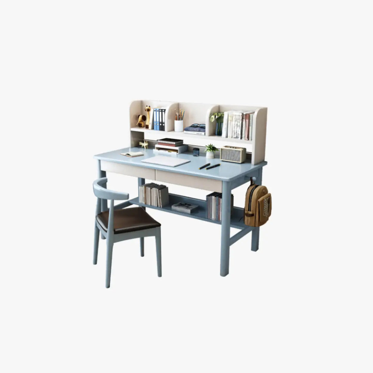 Fixed Wood Kids Writing Desk with Shelves and Hutch Image - 16