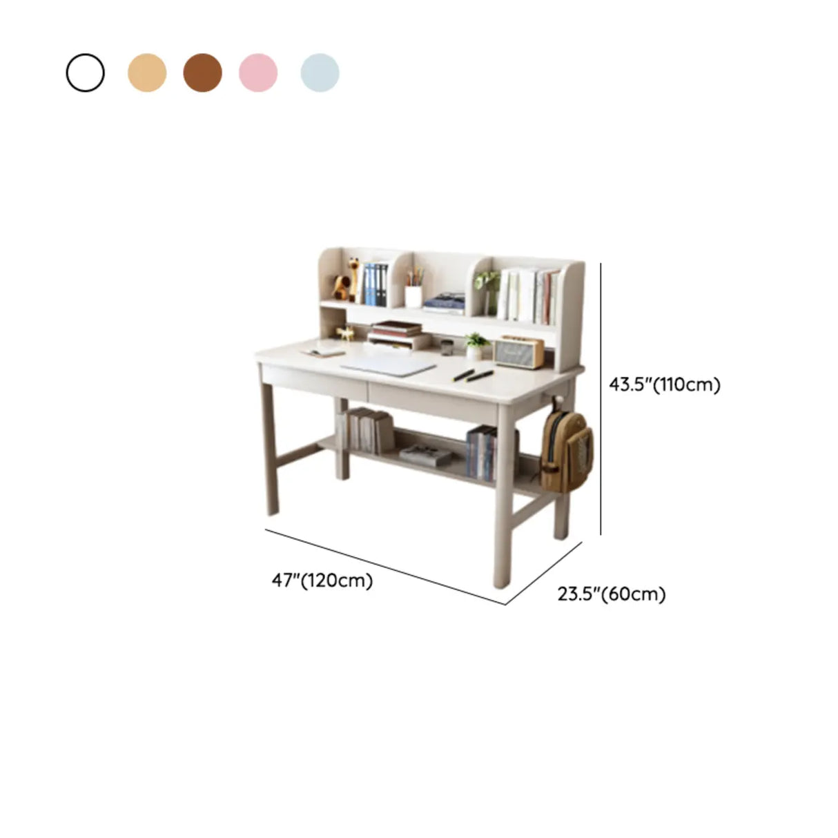 Fixed Wood Kids Writing Desk with Shelves and Hutch