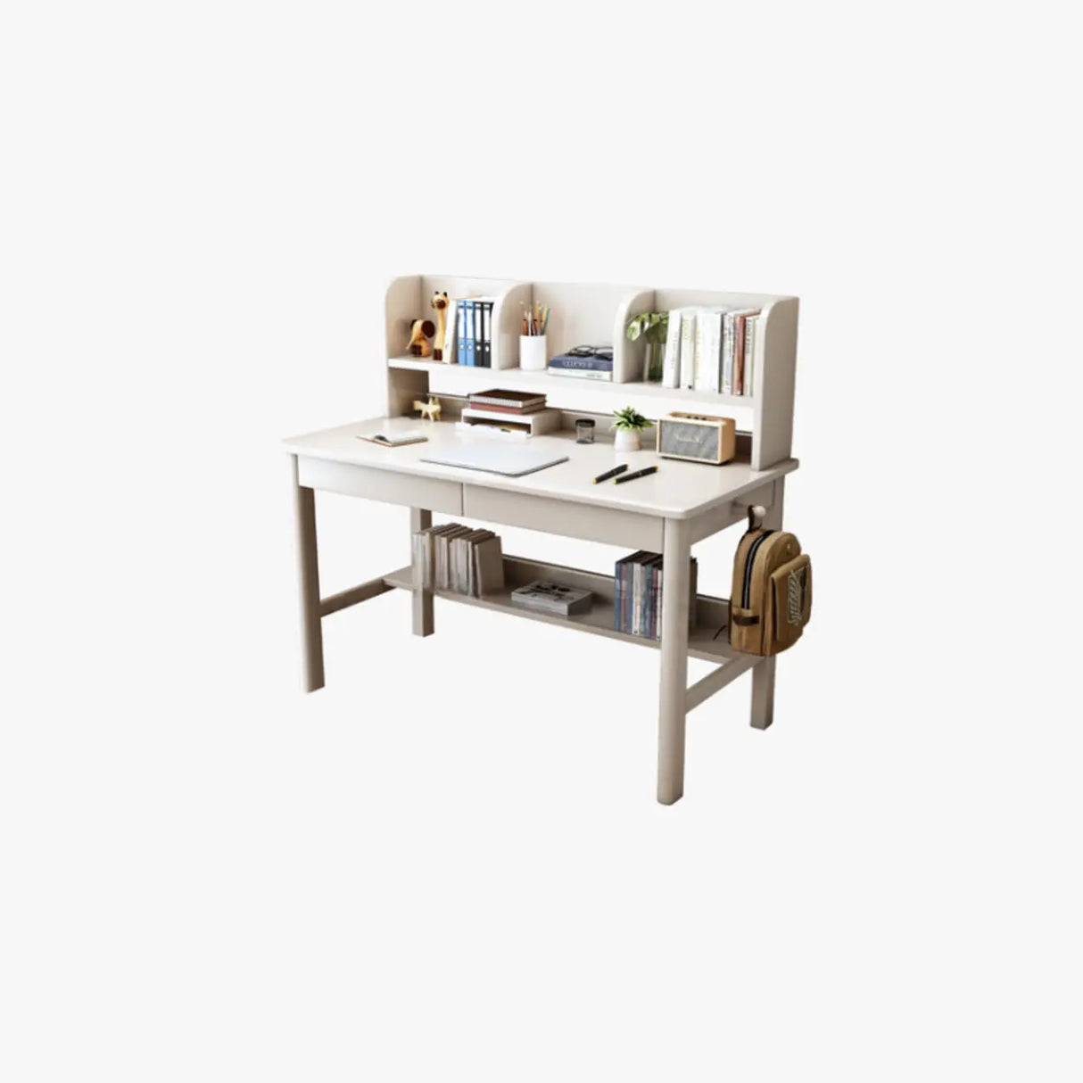 Fixed Wood Kids Writing Desk with Shelves and Hutch Image - 2