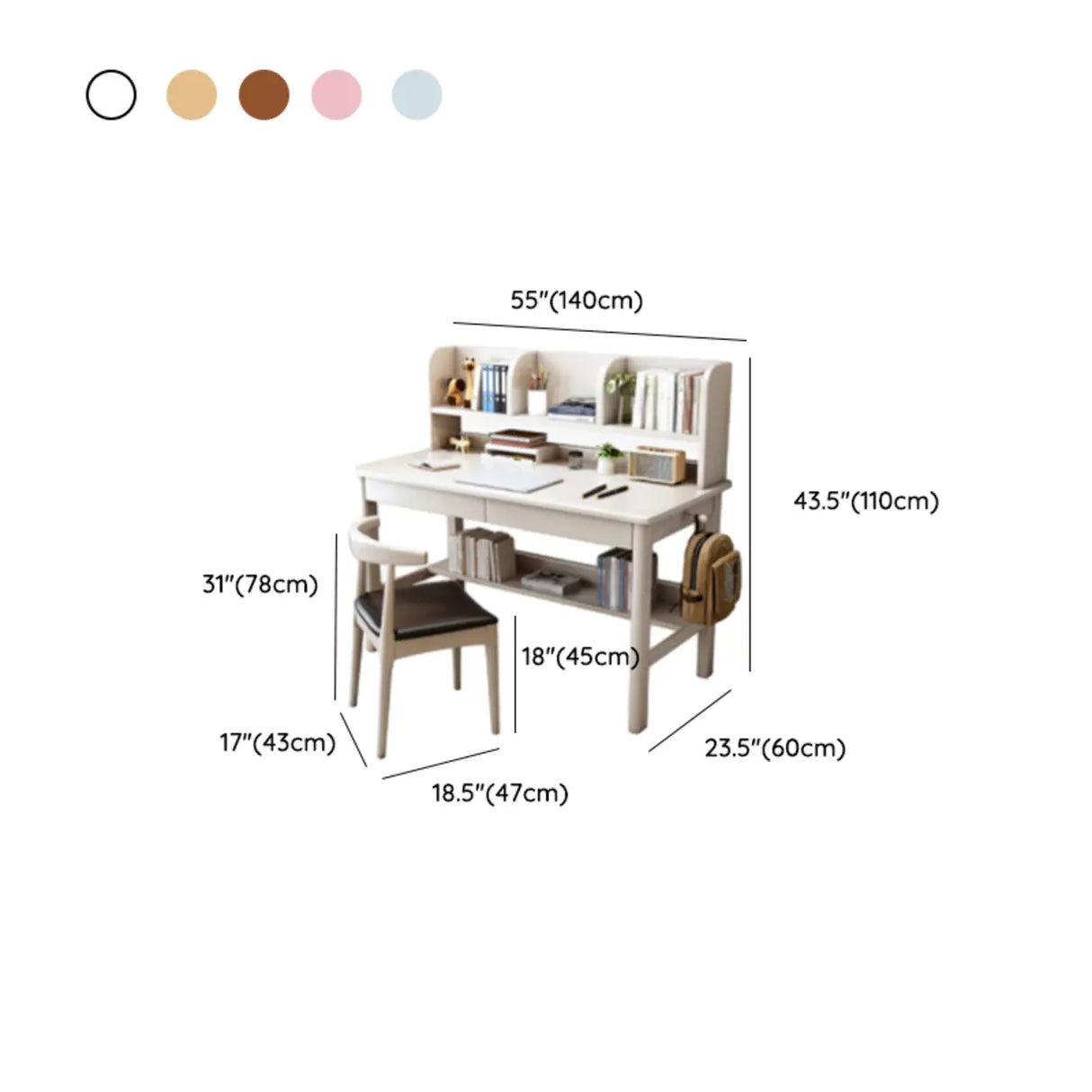 Fixed Wood Kids Writing Desk with Shelves and Hutch Image - 20