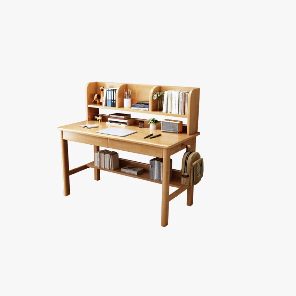 Fixed Wood Kids Writing Desk with Shelves and Hutch Image - 3
