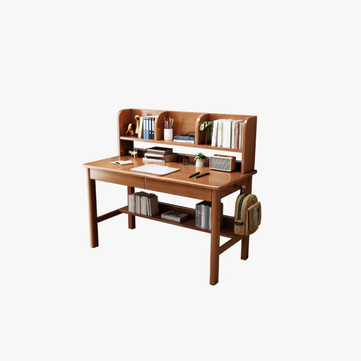 Fixed Wood Kids Writing Desk with Shelves and Hutch Image - 5