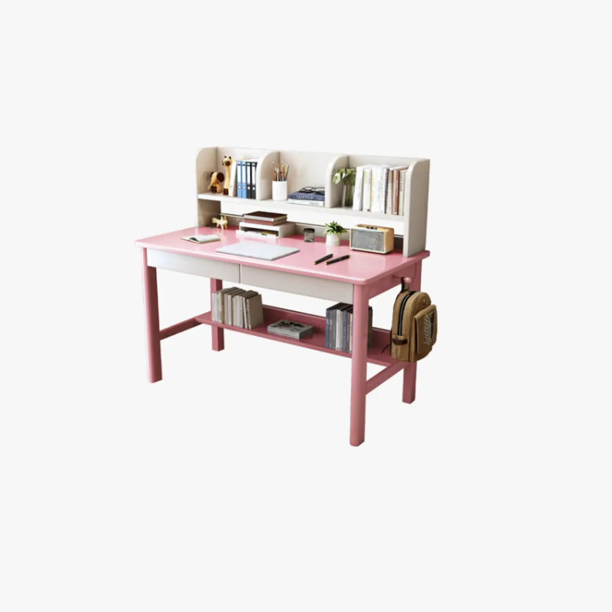 Fixed Wood Kids Writing Desk with Shelves and Hutch Image - 7