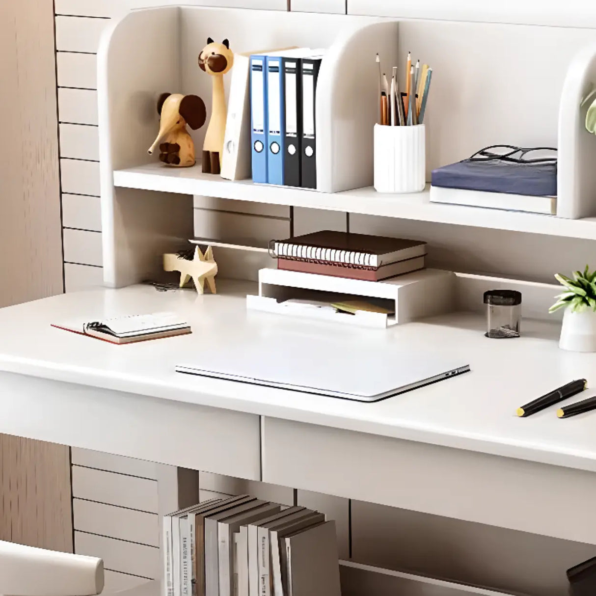 Fixed Wood Kids Writing Desk with Shelves and Hutch Image - 8