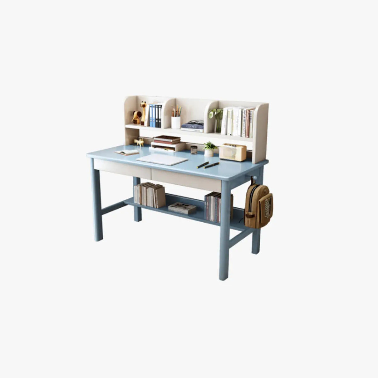 Fixed Wood Kids Writing Desk with Shelves and Hutch Image - 9