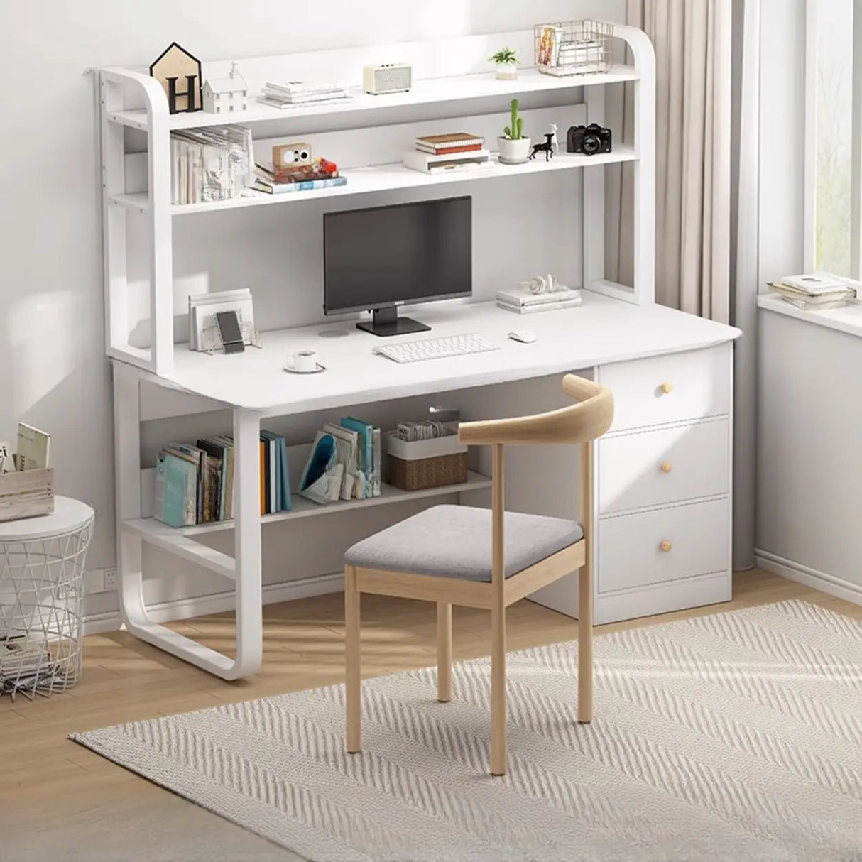 Fixed Wood Top Metal Base Storage Kids Computer Desk Image - 12