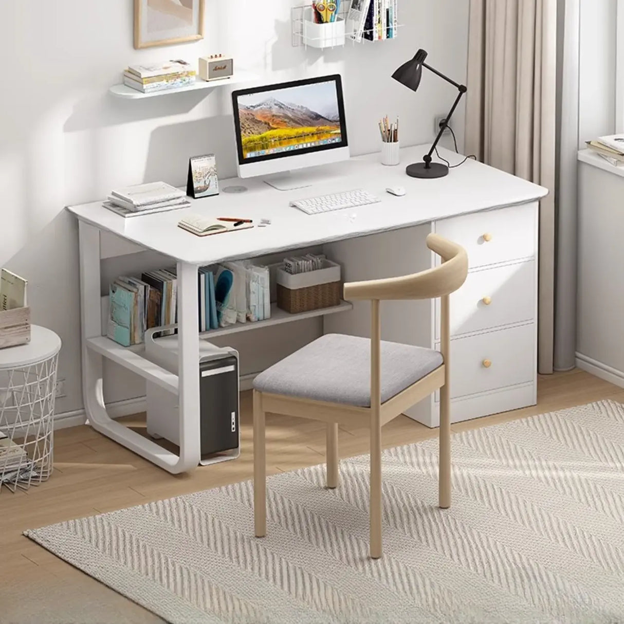 Fixed Wood Top Metal Base Storage Kids Computer Desk Image - 13