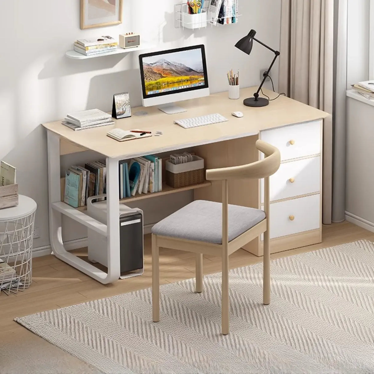 Fixed Wood Top Metal Base Storage Kids Computer Desk Image - 14