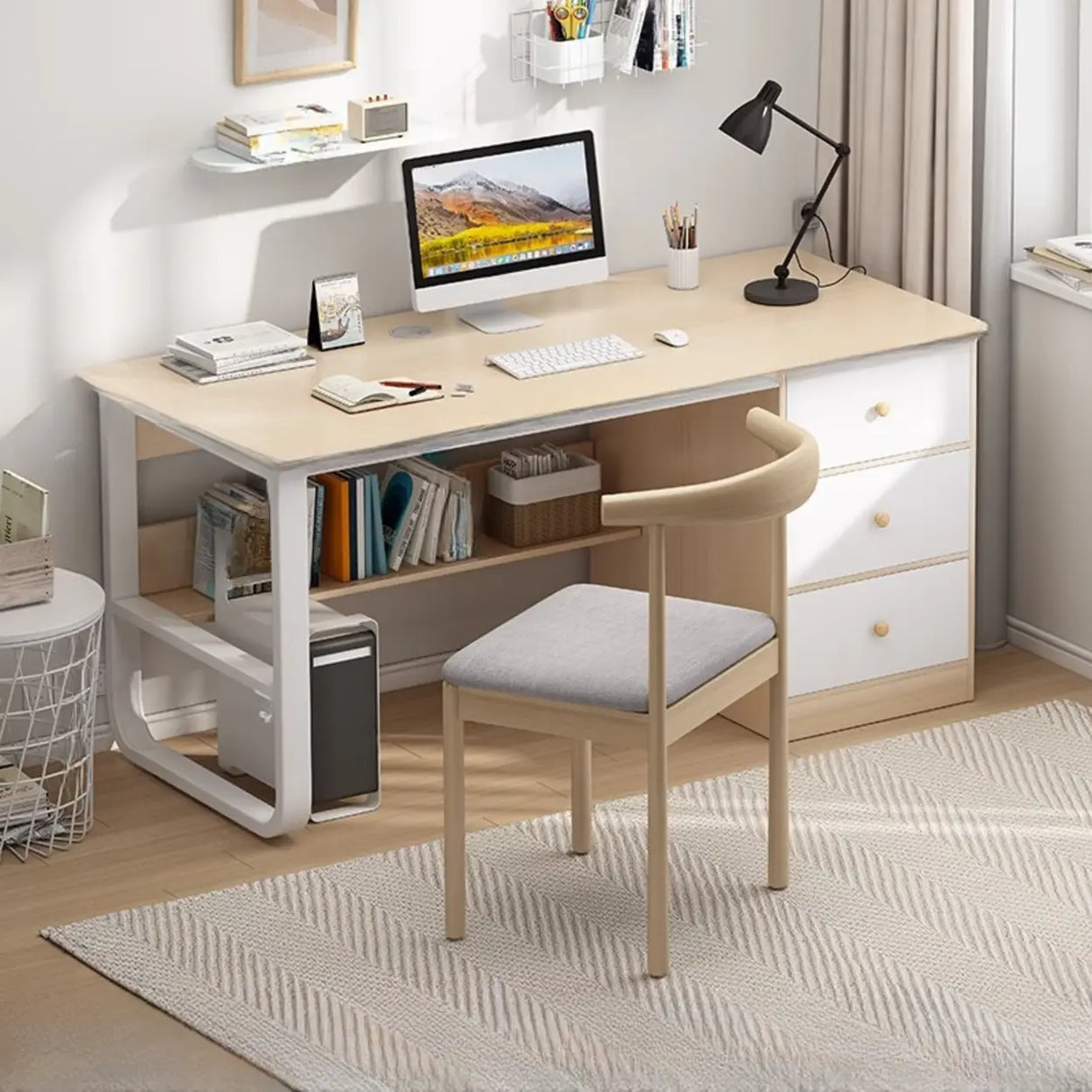 Fixed Wood Top Metal Base Storage Kids Computer Desk Image - 15