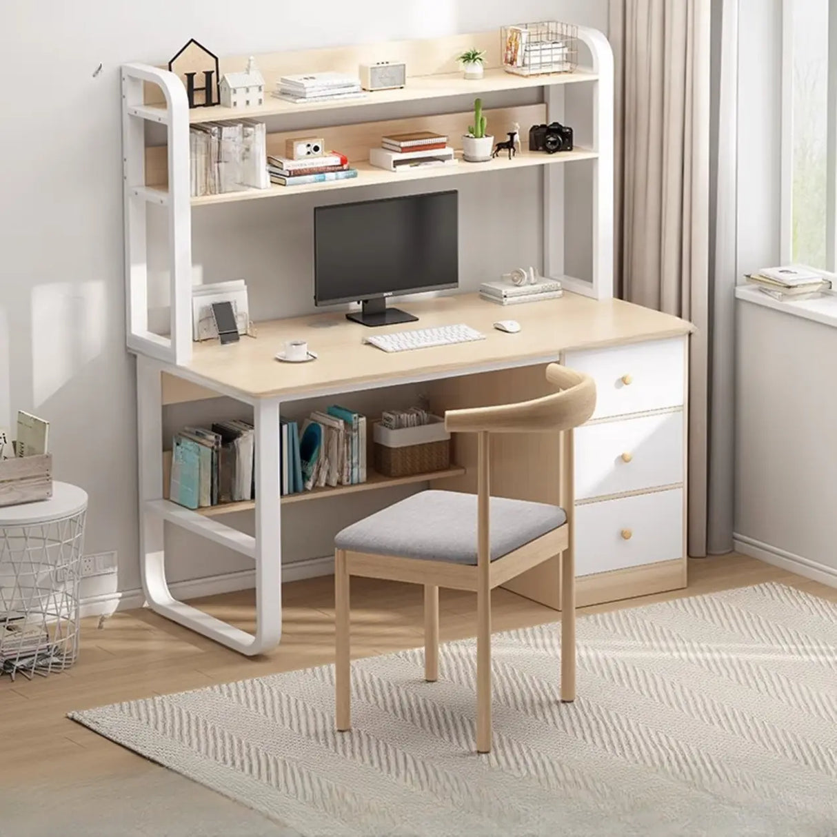 Fixed Wood Top Metal Base Storage Kids Computer Desk Image - 16