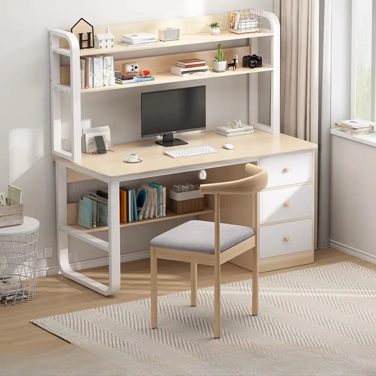 Fixed Wood Top Metal Base Storage Kids Computer Desk Image - 17