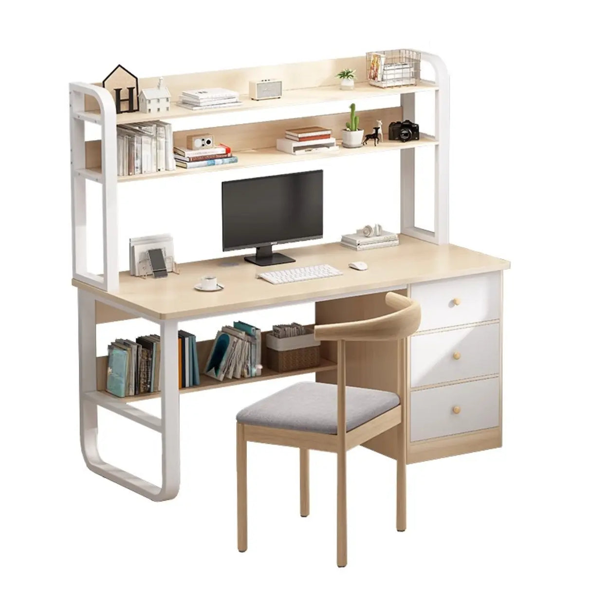 Fixed Wood Top Metal Base Storage Kids Computer Desk Image - 2