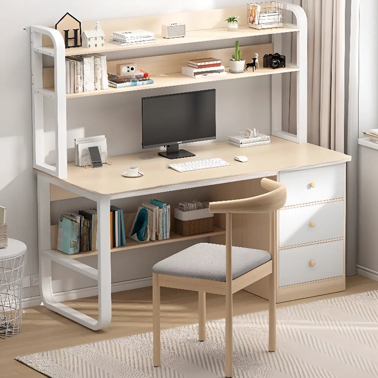 Fixed Wood Top Metal Base Storage Kids Computer Desk Image - 5