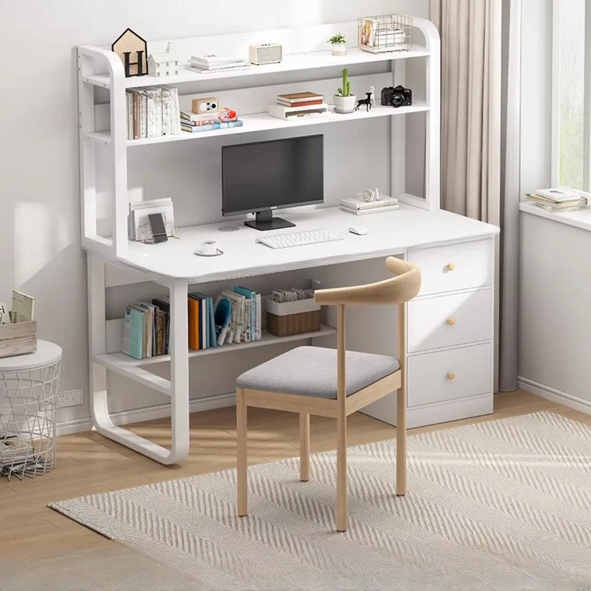 Fixed Wood Top Metal Base Storage Kids Computer Desk Image - 6