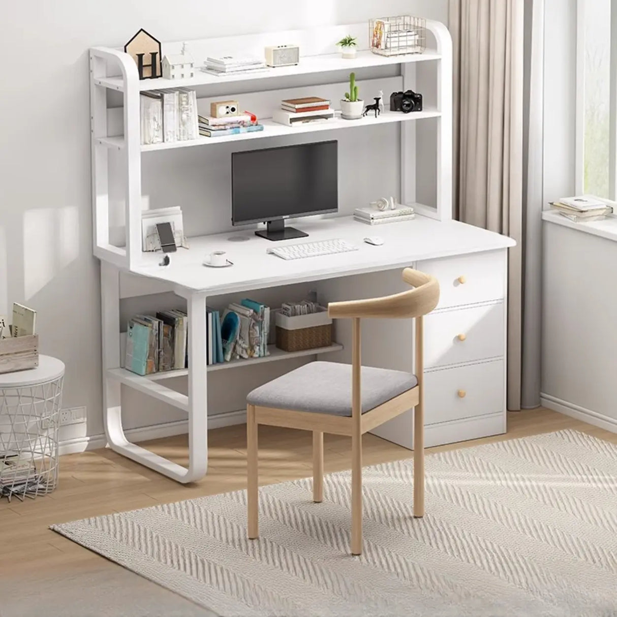 Fixed Wood Top Metal Base Storage Kids Computer Desk Image - 7