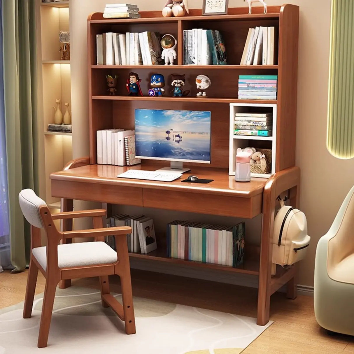 Fixed Wooden Kids Desk with Hutch and Storage Shelves Image - 13