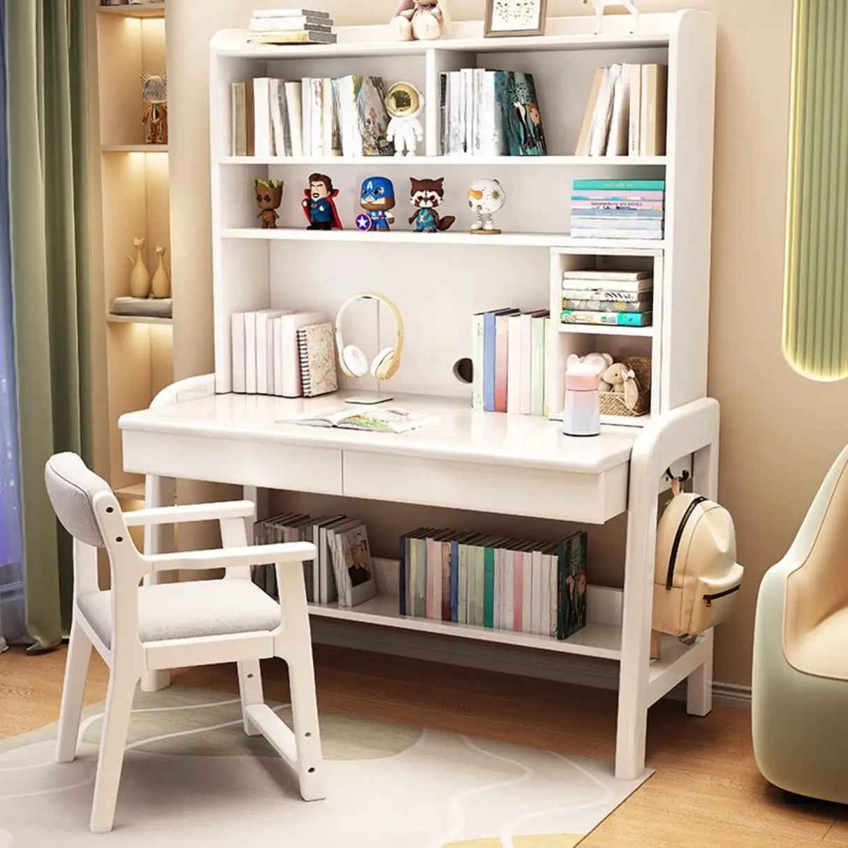 Fixed Wooden Kids Desk with Hutch and Storage Shelves Image - 14