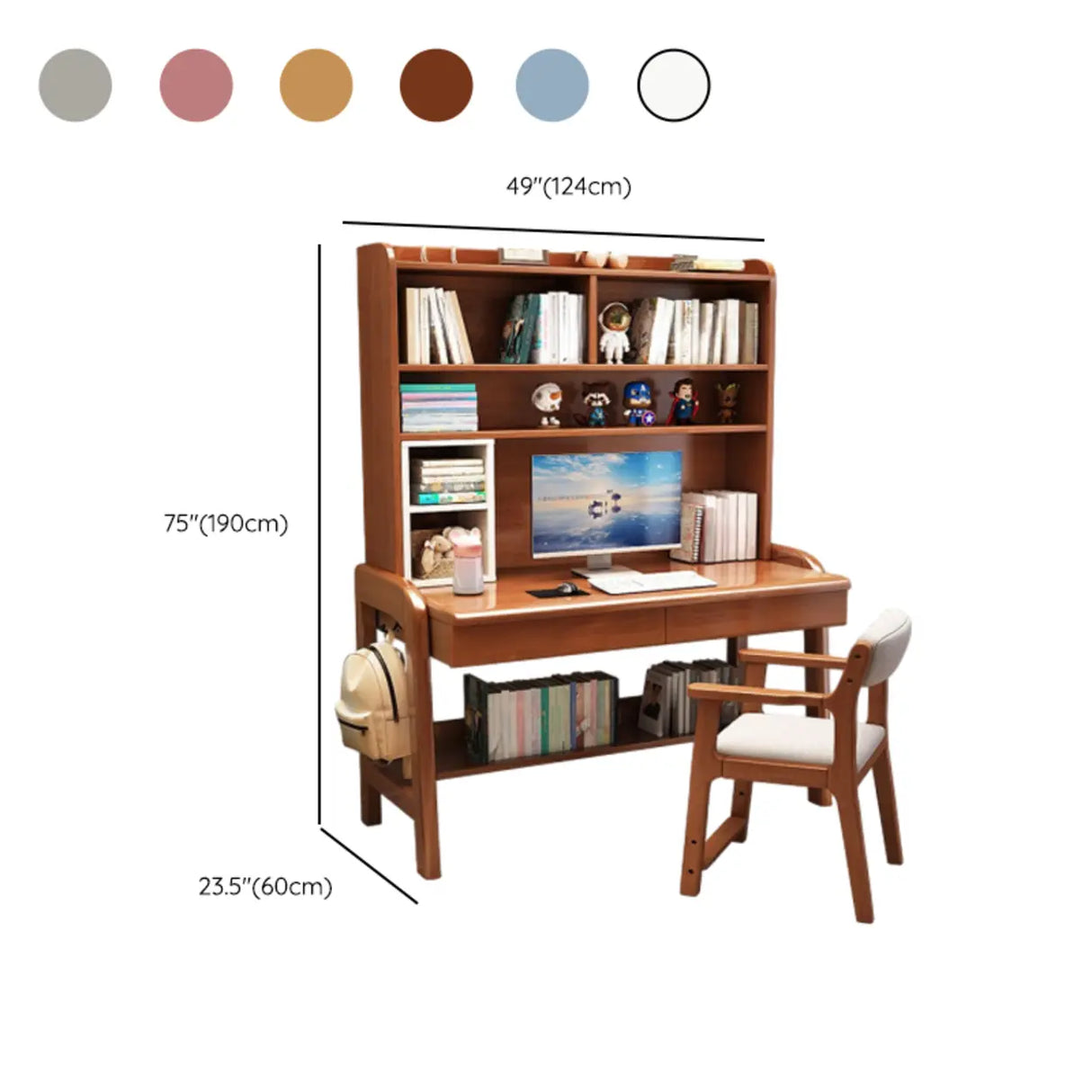 Fixed Wooden Kids Desk with Hutch and Storage Shelves Image - 16