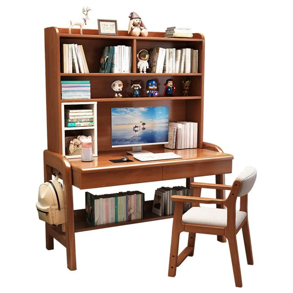 Fixed Wooden Kids Desk with Hutch and Storage Shelves Image - 4