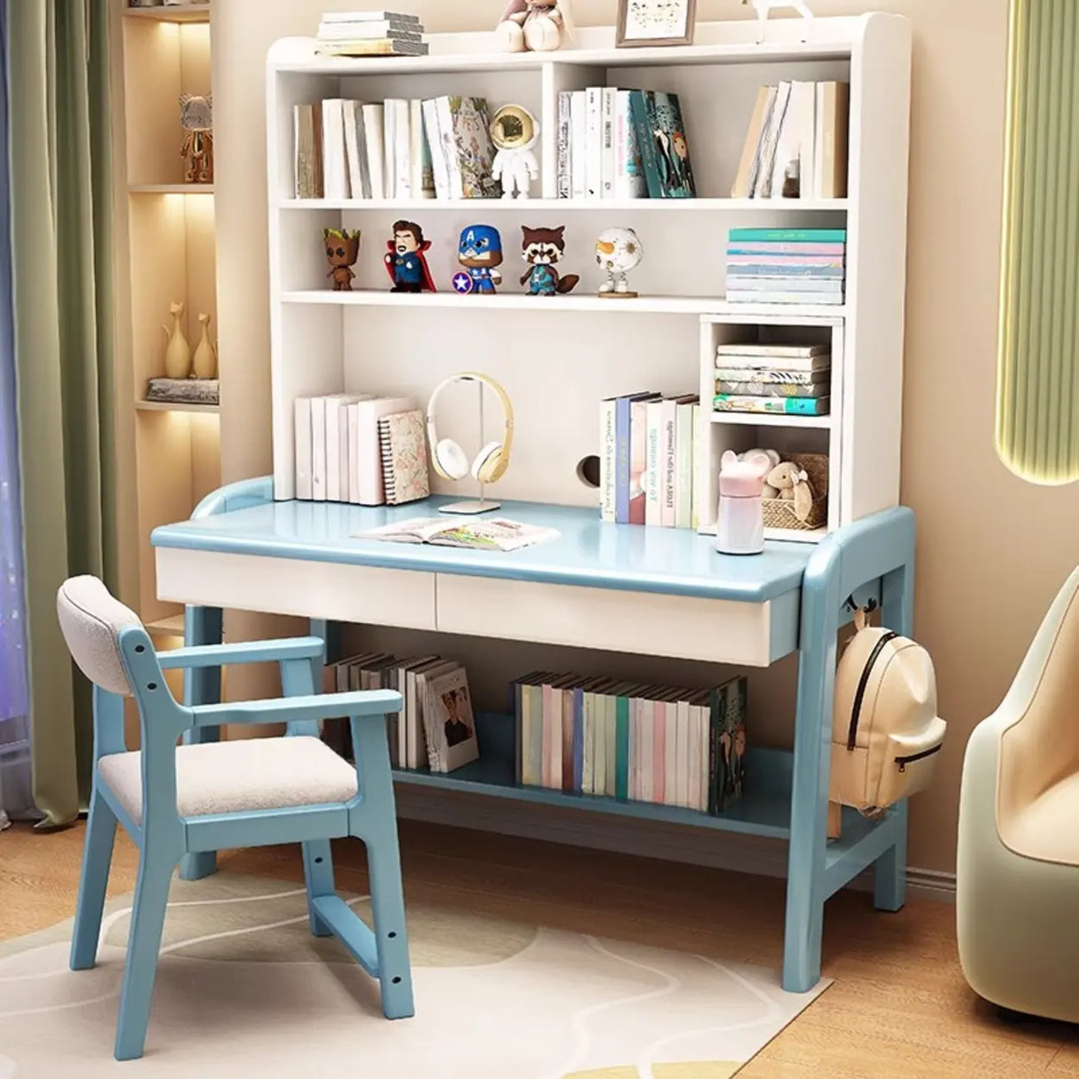 Fixed Wooden Kids Desk with Hutch and Storage Shelves Image - 6