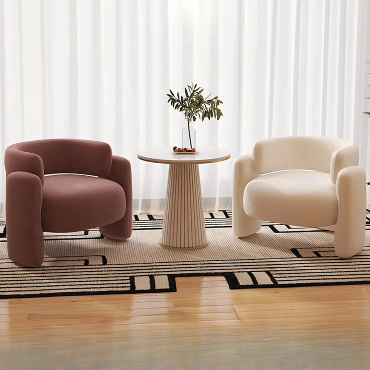 Flannel Curved Back Memory Foam Fill Barrel Chair Image - 1