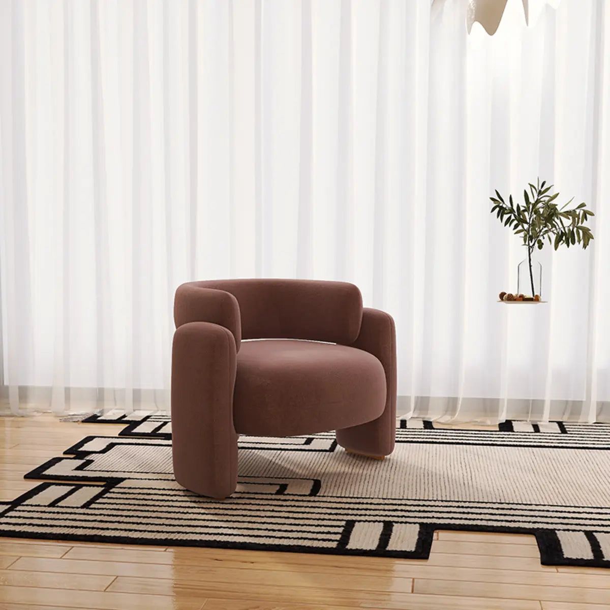 Flannel Curved Back Memory Foam Fill Barrel Chair Image - 3