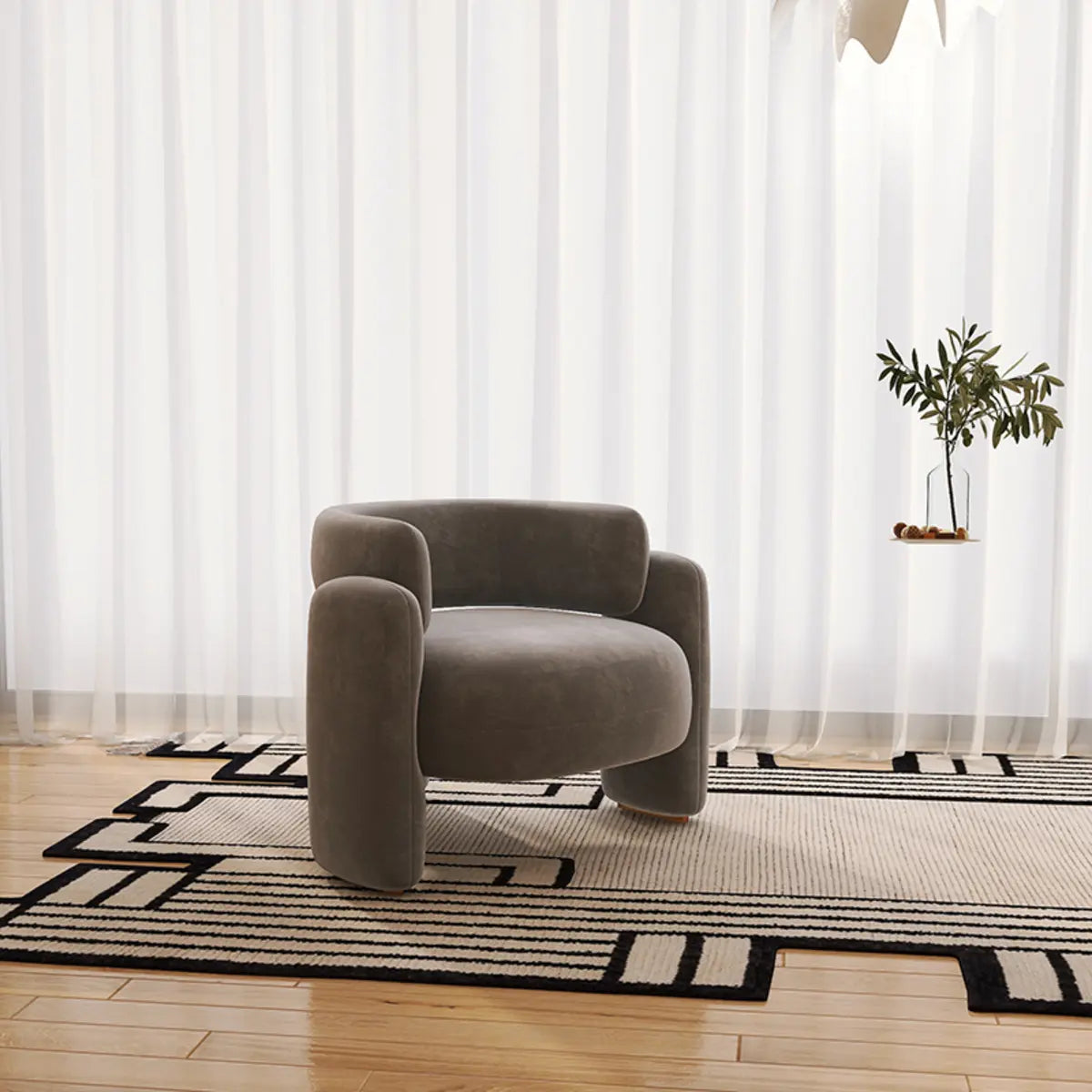 Flannel Curved Back Memory Foam Fill Barrel Chair Image - 7