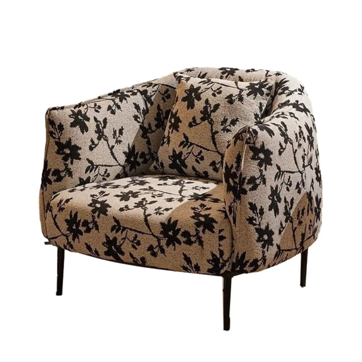 Flannel Fixed Back Floral Pattern Four Legs Arm Chair Image - 10