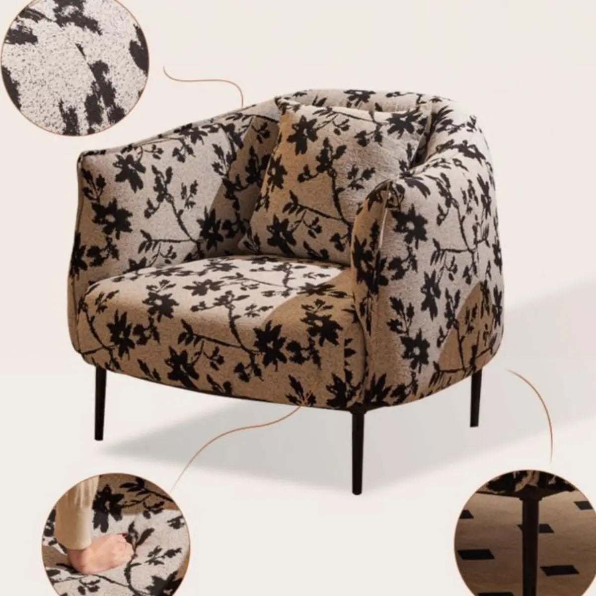 Flannel Fixed Back Floral Pattern Four Legs Arm Chair Image - 12