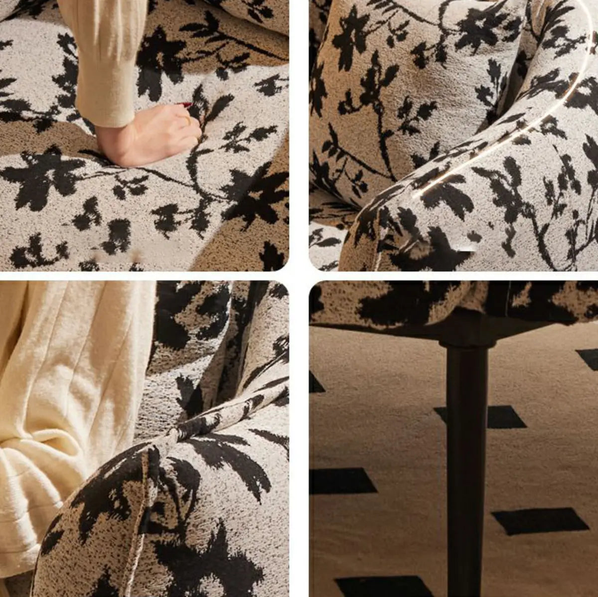 Flannel Fixed Back Floral Pattern Four Legs Arm Chair Image - 15