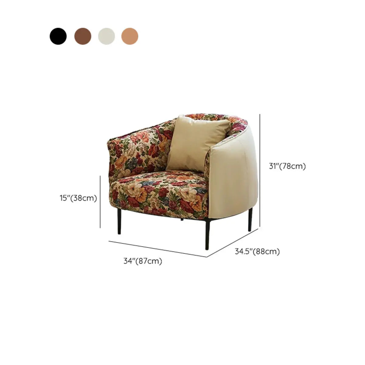 Flannel Fixed Back Floral Pattern Four Legs Arm Chair Image - 25