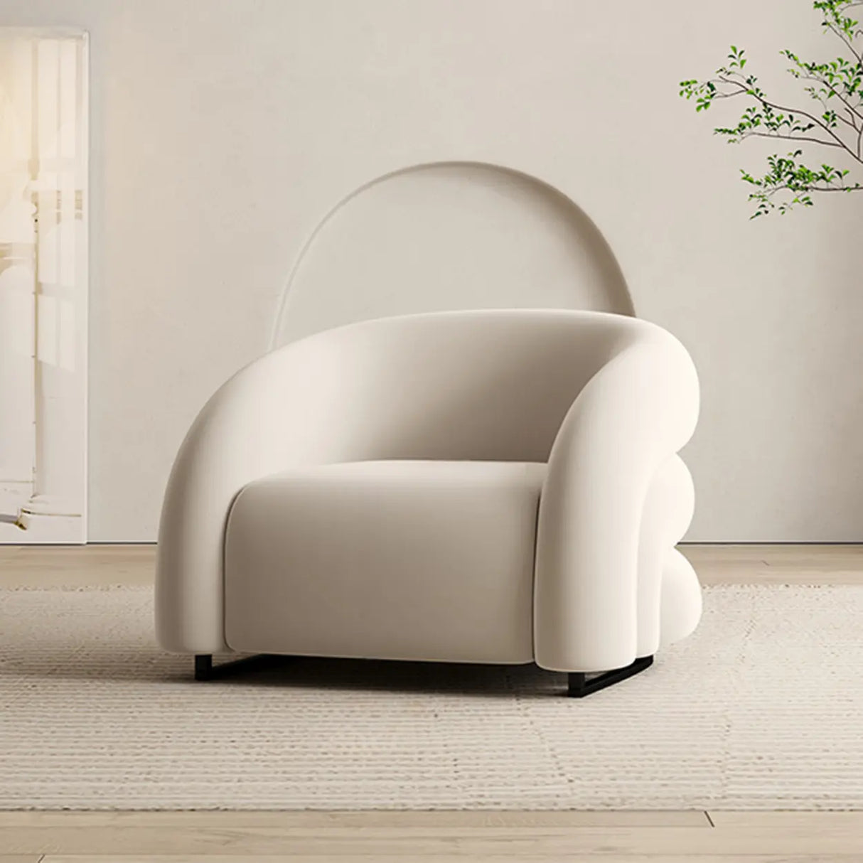 Flannel Sloped Arms Fixed Back Wood Sled Accent Chair Image - 3