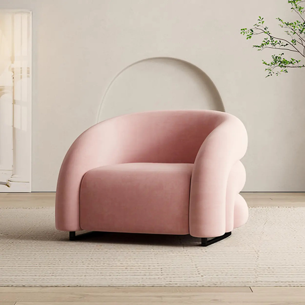 Flannel Sloped Arms Fixed Back Wood Sled Accent Chair Image - 5