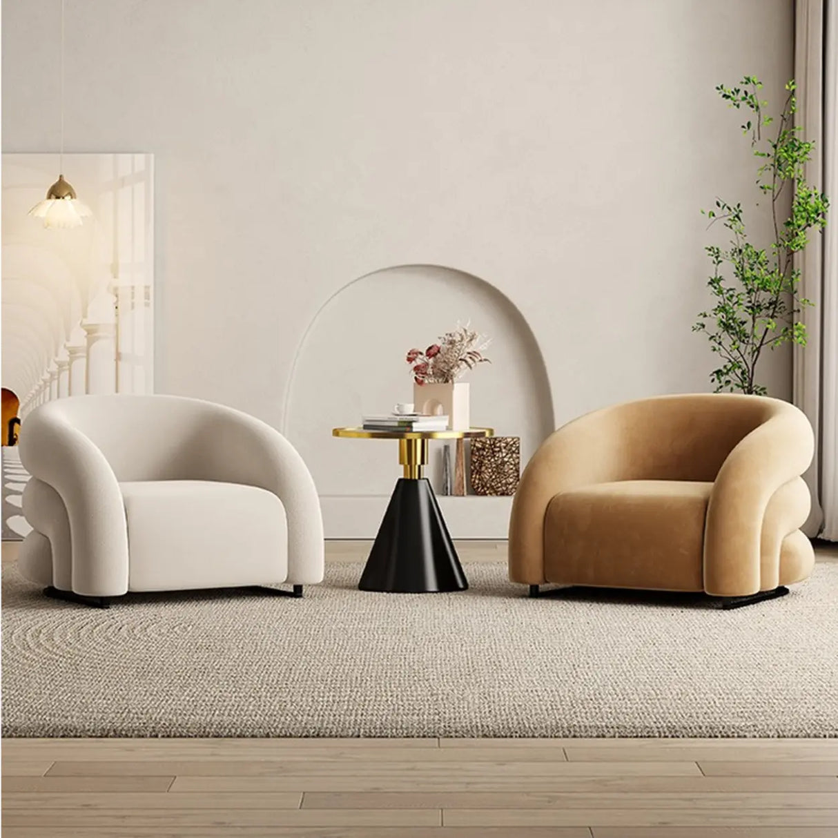 Flannel Sloped Arms Fixed Back Wood Sled Accent Chair Image - 6