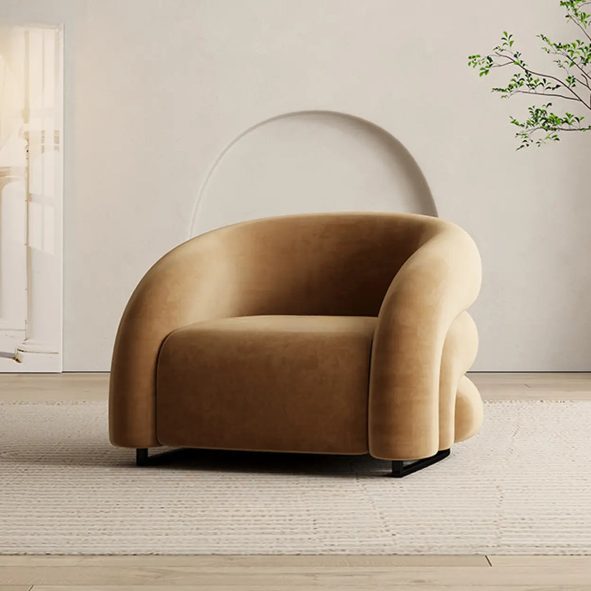 Flannel Sloped Arms Fixed Back Wood Sled Accent Chair Image - 7