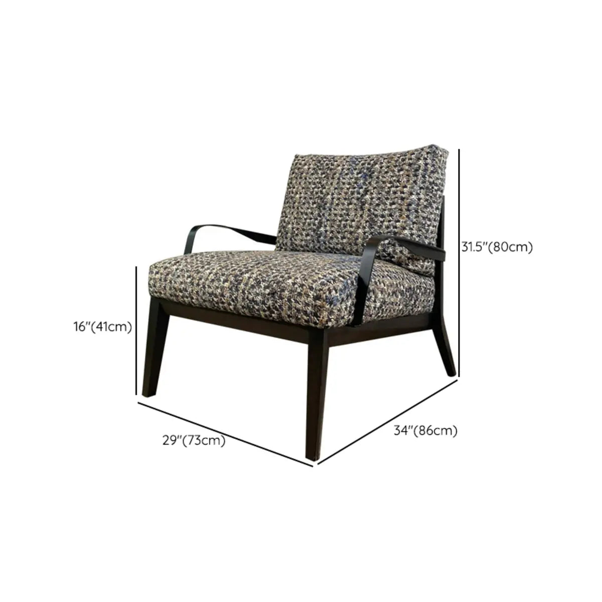 Flared Arm Linen Fixed Back Black Four Legs Arm Chair