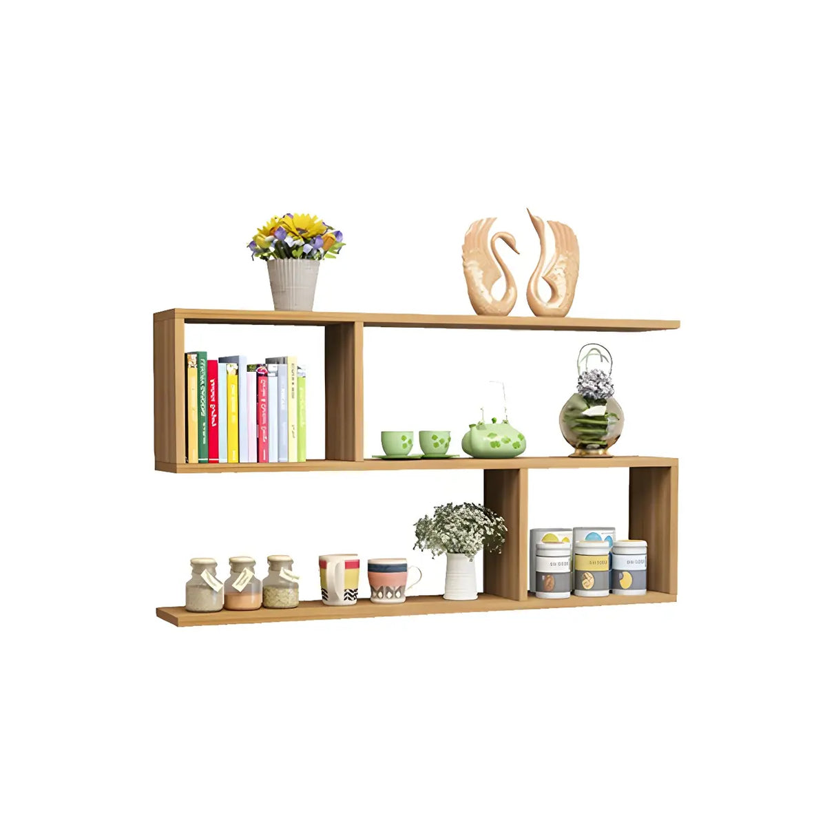 Floating Minimalist Rectangular Wood Storage Bookshelf Image - 10