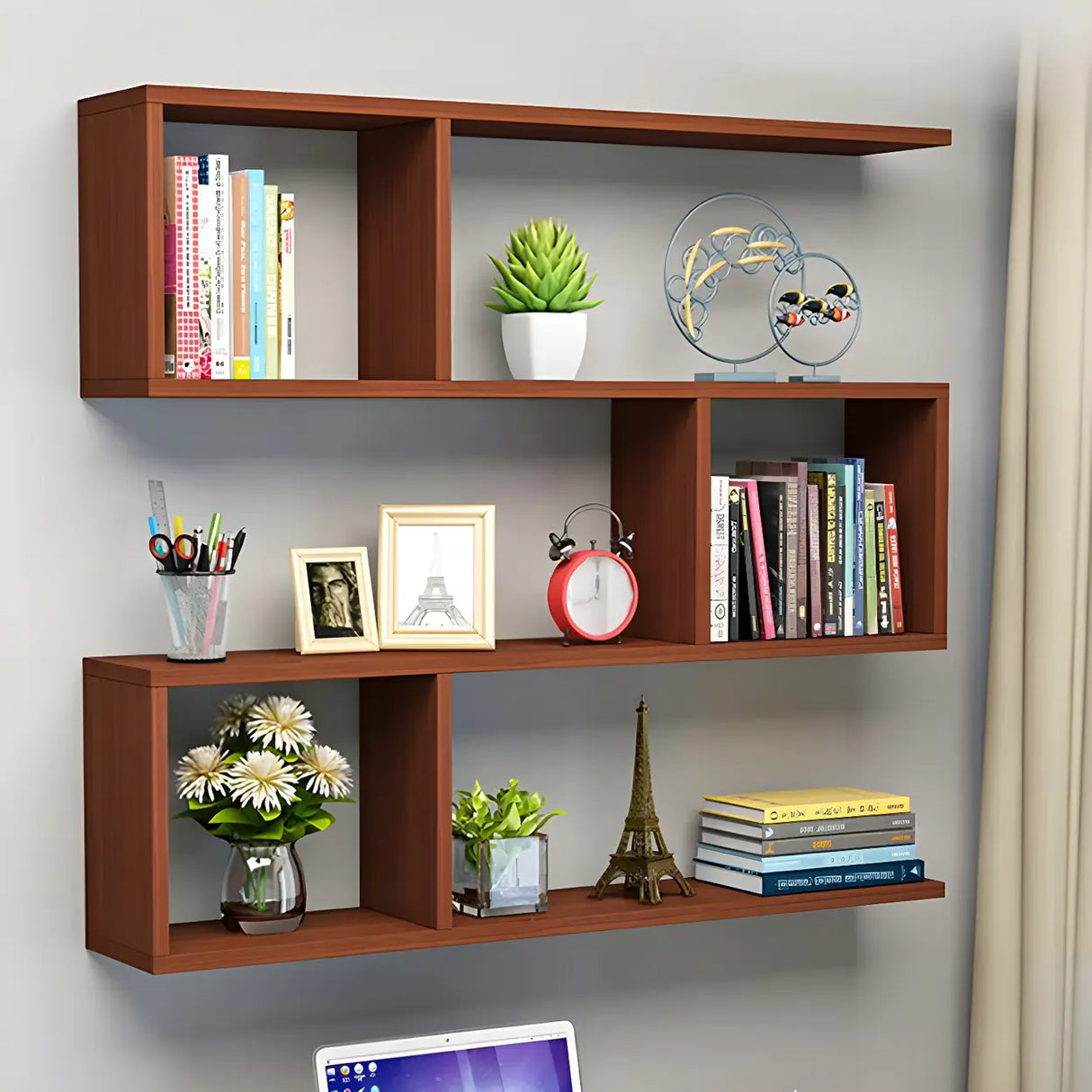 Floating Minimalist Rectangular Wood Storage Bookshelf Image - 13