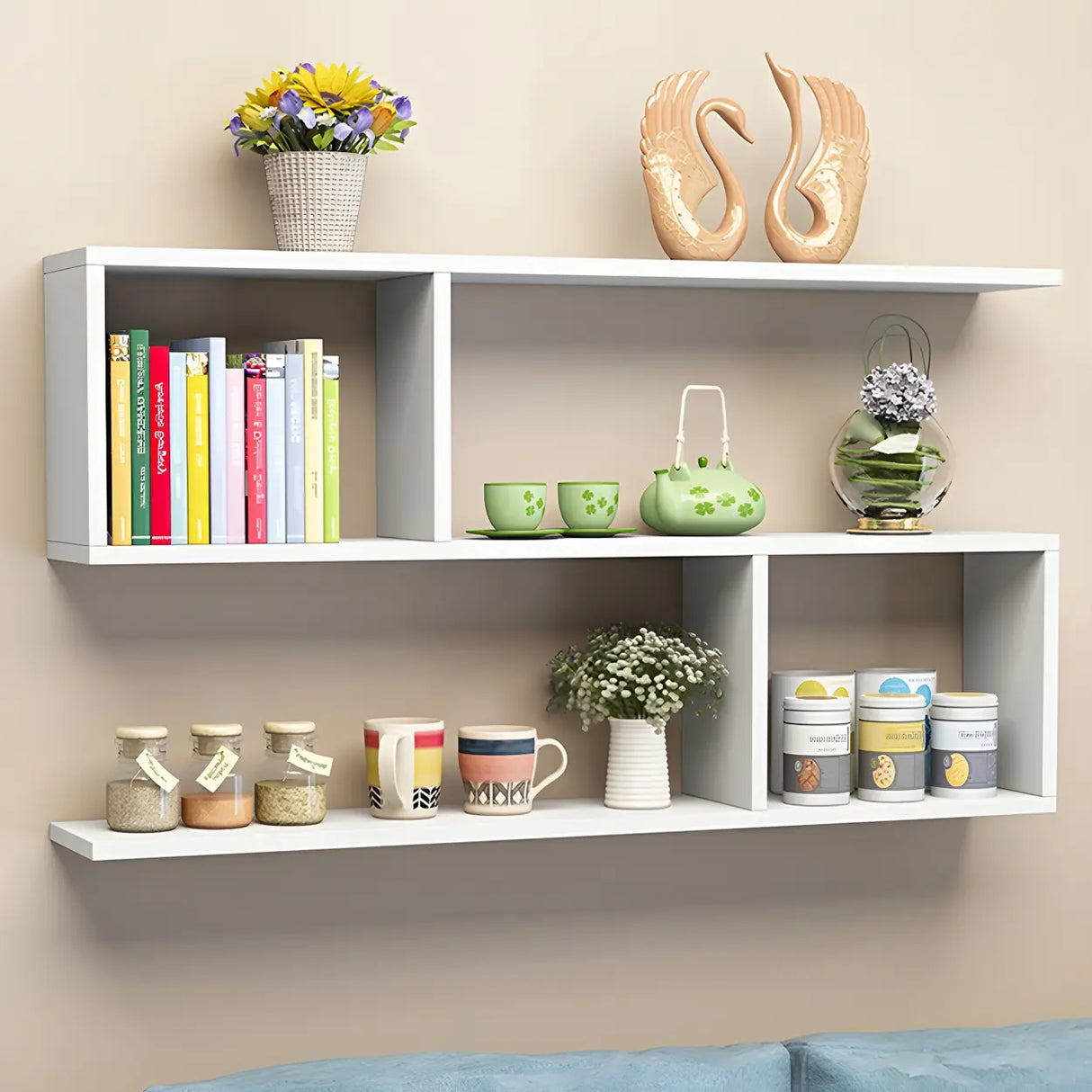 Floating Minimalist Rectangular Wood Storage Bookshelf Image - 1