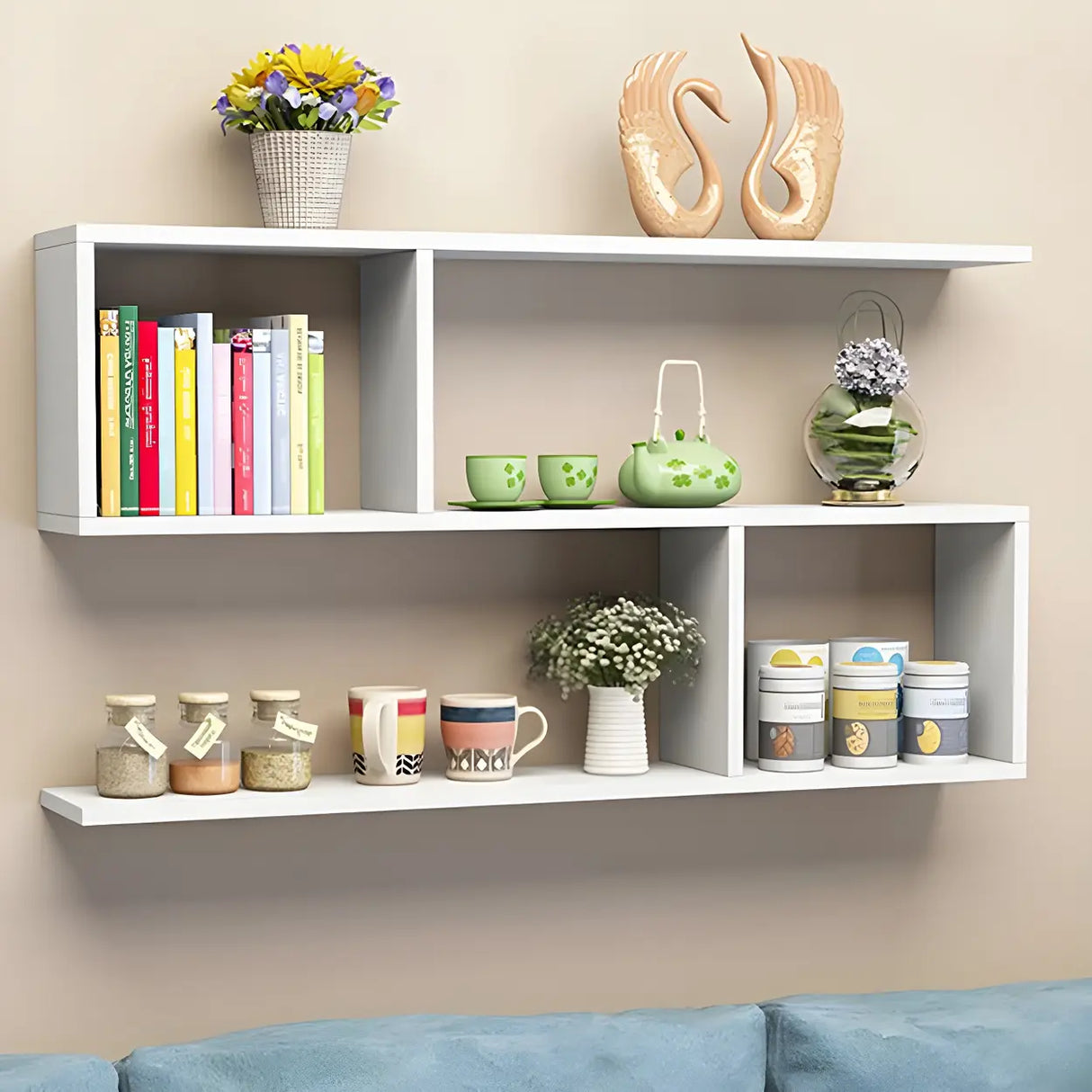 Floating Minimalist Rectangular Wood Storage Bookshelf Image - 2