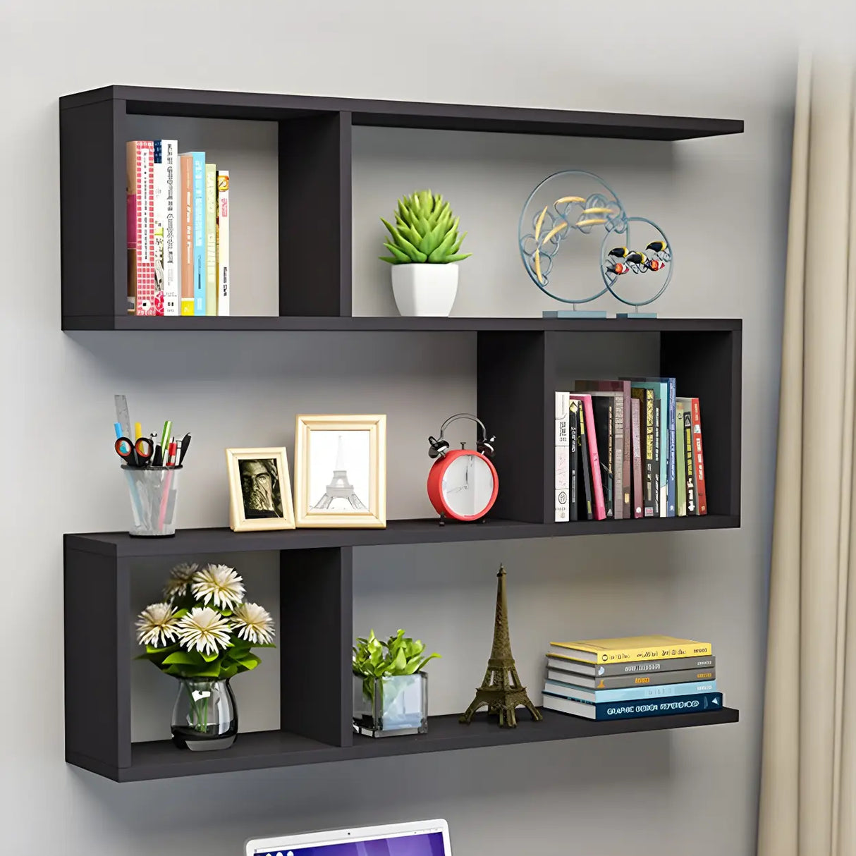 Floating Minimalist Rectangular Wood Storage Bookshelf Image - 3